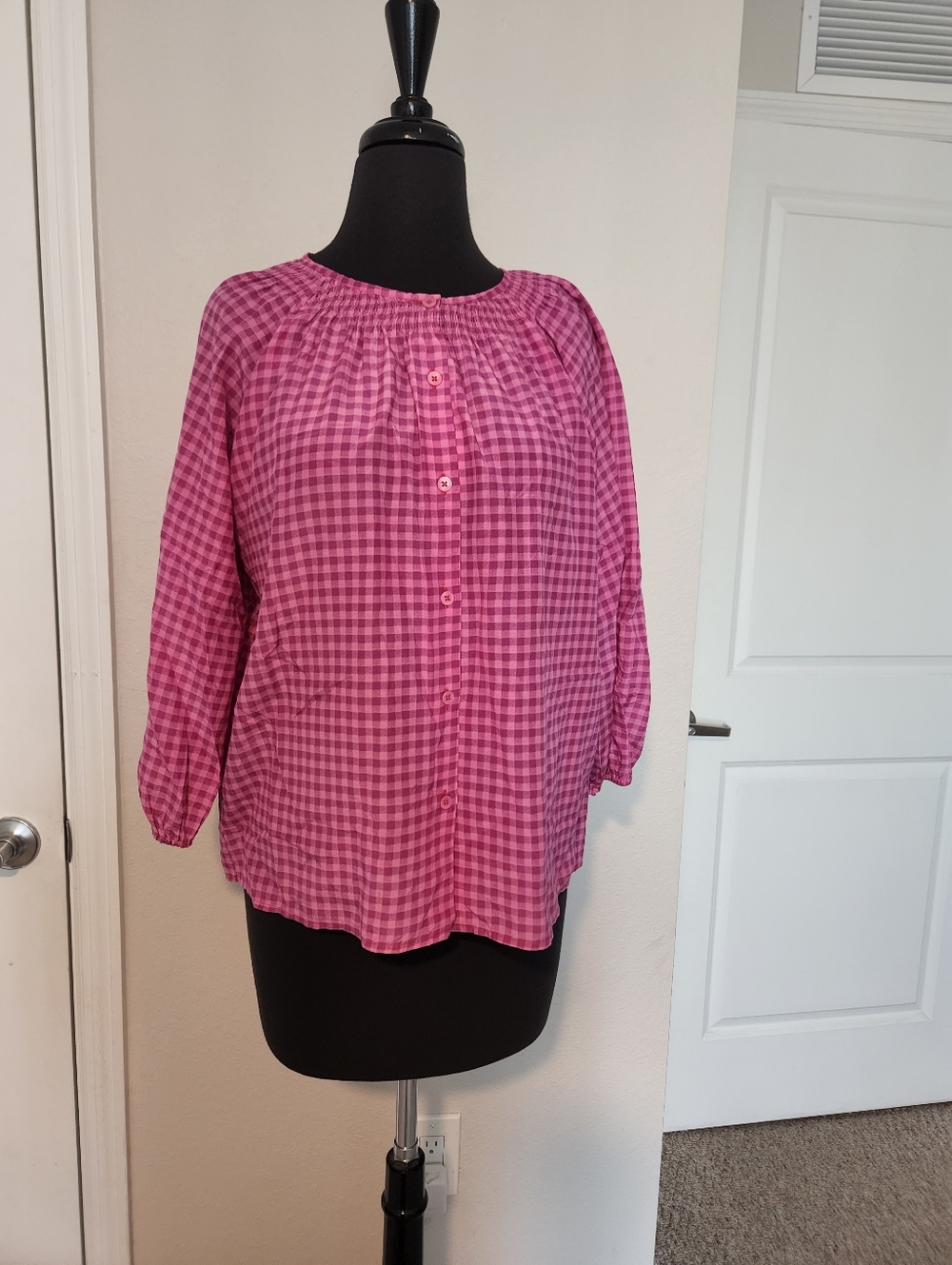 Tucker Pink Gingham Button-Down Blouse